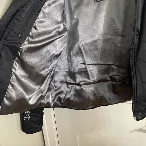 Harley Davidson Quilted Black Jacket Puffer Faux Fur Hood Womens Small - Picture 8 of 10